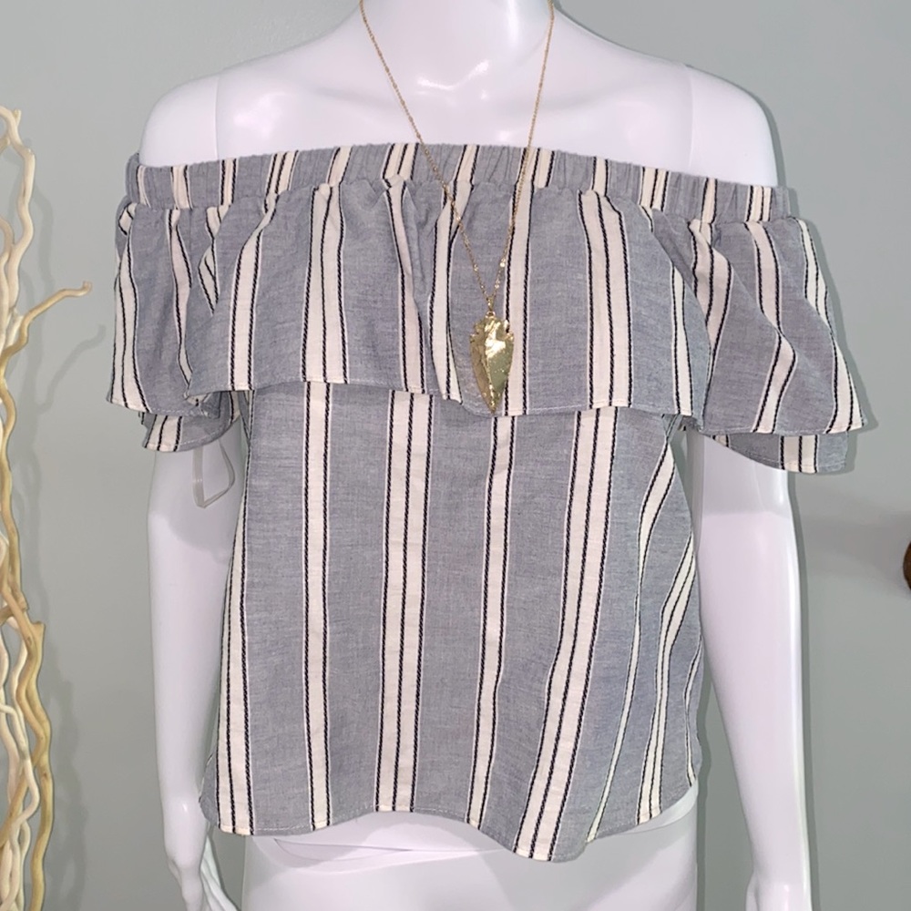 NWOT Blue and white off the shoulder top